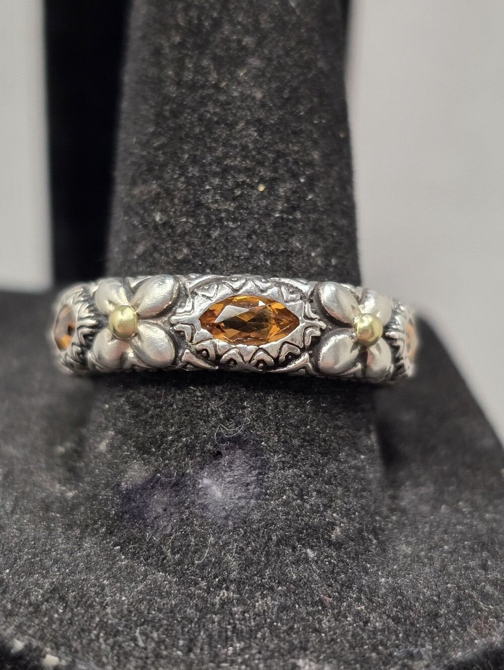 Barbara Bixby Sterling Silver & 18k Yellow Gold Citrine Flower Ring Size 7.75